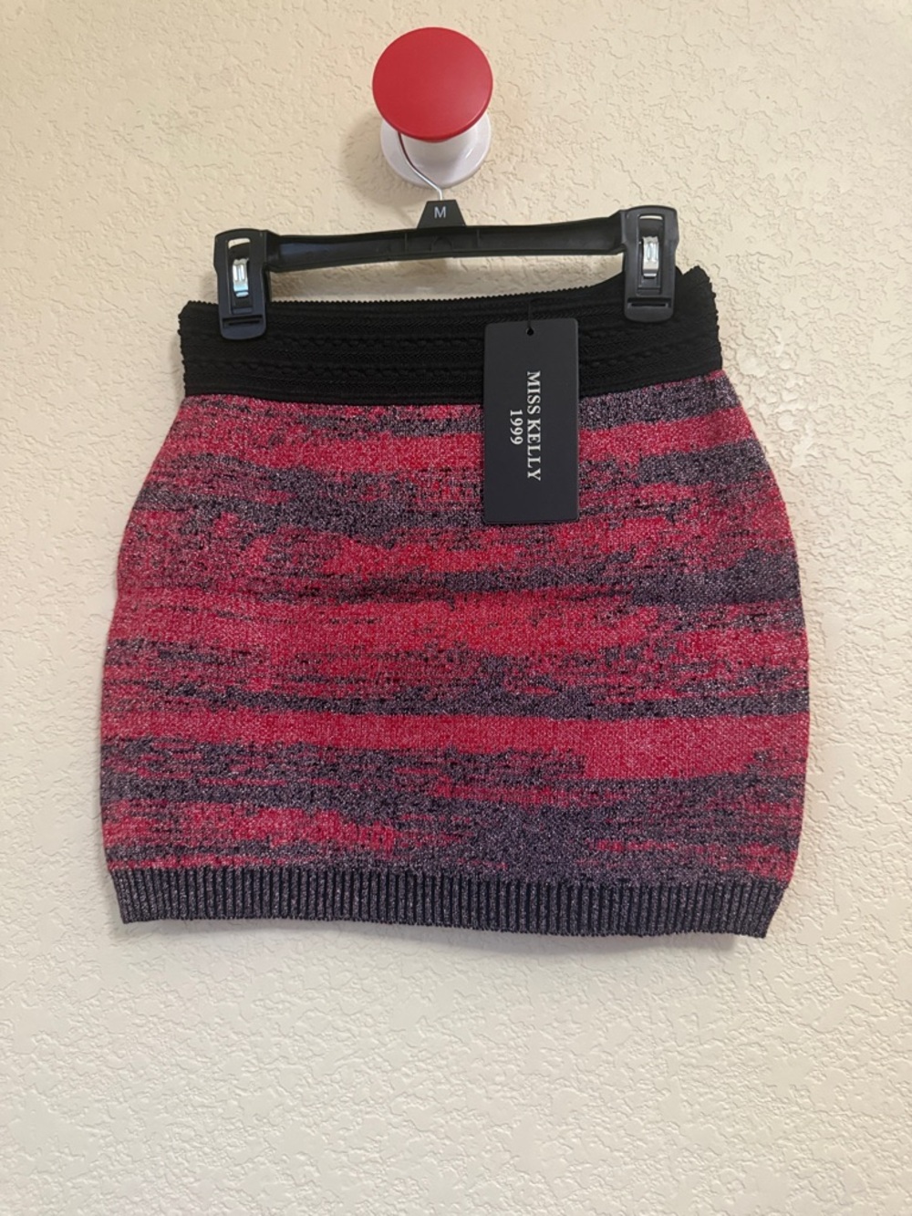 Miss Kelly 1999 Red & Gray Striped Knit Mini Skirt NWT Size Medium